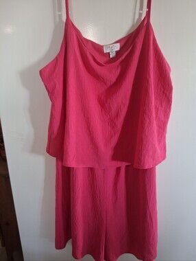Moco Hot Pink Spaghetti  Strap Layered Romper